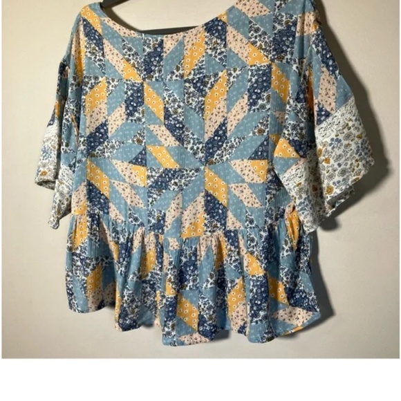 NWT American Eagle Floral Patchwork print Boho Peasant Blouse top women’s size M - Picture 5 of 10